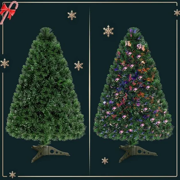 Sapin de Noël Artificiel 90 cm avec Lumières LED et Pied Arbre de Noël en PVC plastique métal, Couleur vert