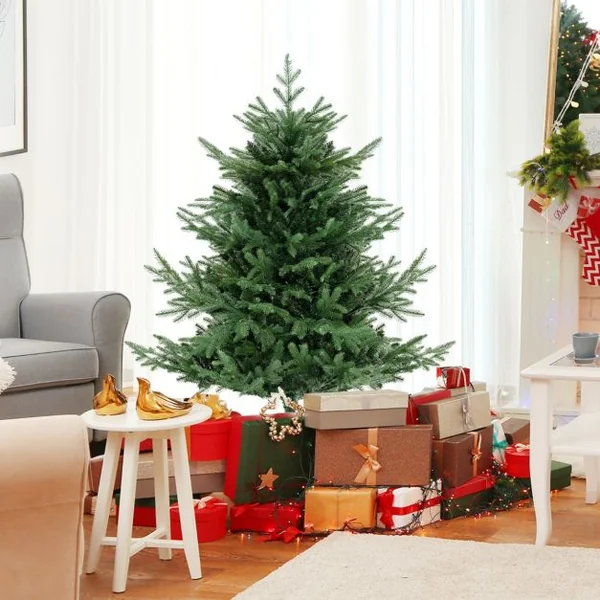 Sapin de Noël Artificiel de 135/180/210/240 cm Faux Sapin de Noël à Charnières 442/778/1090/1480 Branches 160/240/340/450 LED Blanc Chaud Feuilles Mixtes en PE et PVC