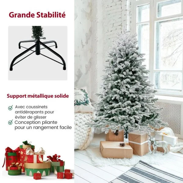 Sapin de Noël Artificiel de 135cm avec 688 Branches & 200 Lumières LED