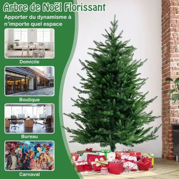 Sapin de Noël Artificiel De 136 Cm Arbre de Noël à Charnière 386 Pointes de Branches en Pe Et Pvc 180 Lumières Led Blanc Chaud 8 Modes d'Éclairage