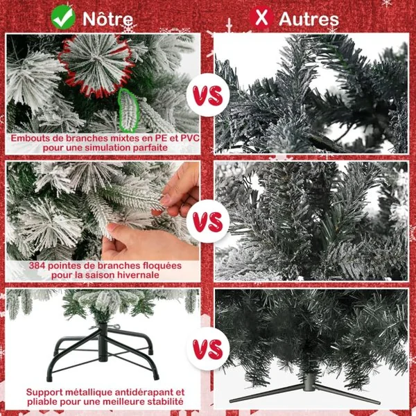 Sapin de Noël Artificiel de 136cm avec 150 Lumières LED