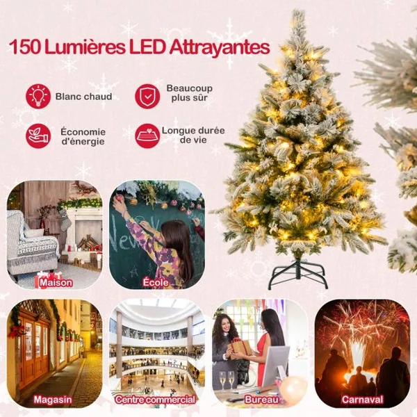 Sapin de Noël Artificiel de 136cm avec 150 Lumières LED