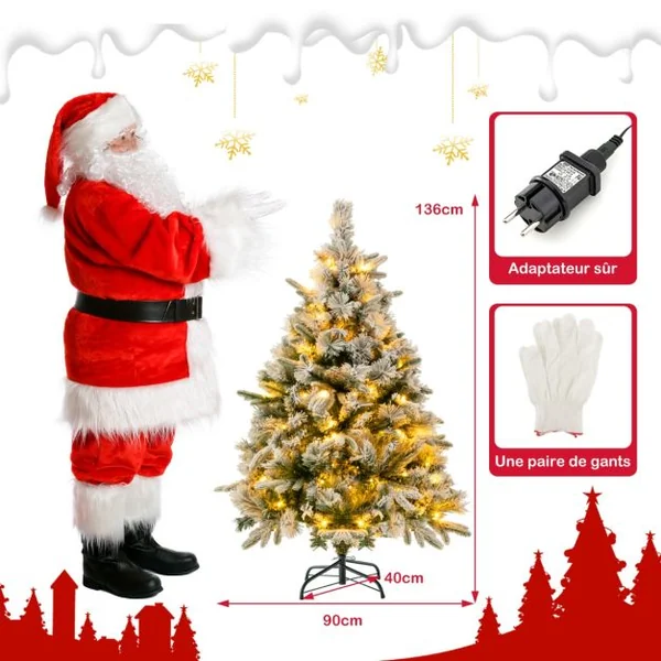 Sapin de Noël Artificiel de 136cm avec 150 Lumières LED