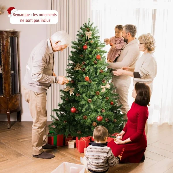 Sapin de Noël Artificiel de 180 Cm 944 Branches 92 Pommes de Pin 470 Lumières Led Minuterie Automatique 3 Modes d'Éclairage 4 Réglages de Luminosité