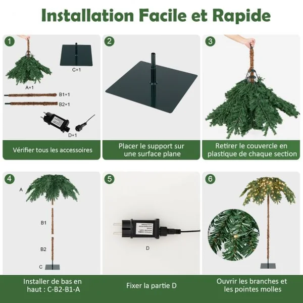 Sapin de Noël Artificiel de 180 cm avec 250 Lumières LED Blanc Chaud 813 Branches pour Porche Maison