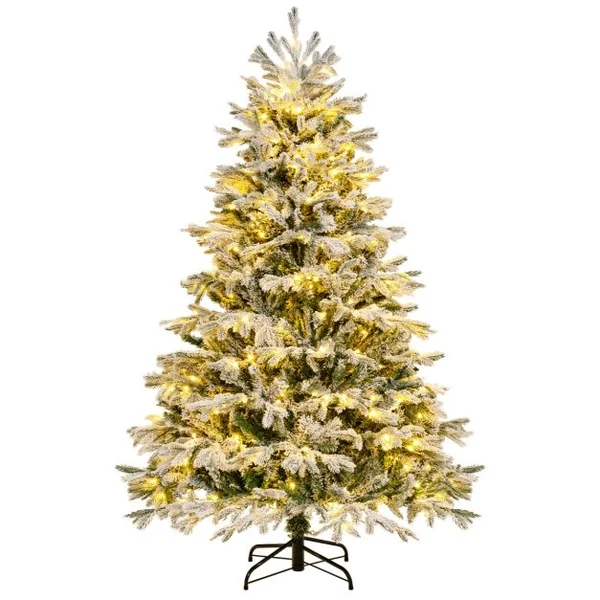 Sapin de Noël Artificiel de 180 cm Sapin de Noël à Charnières avec 1022 Branches en PE PVC & 350 Lumières LED Blanches Chaudes Sapin de Noël Pré-illuminé Floqué