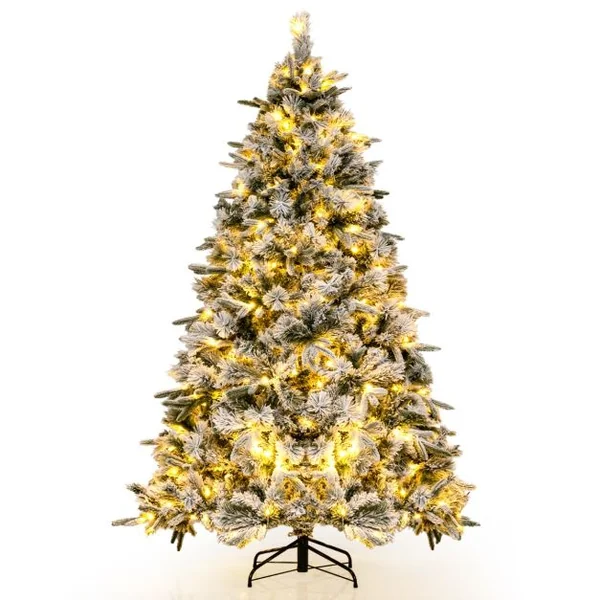 Sapin de Noël Artificiel de 186 cm avec Aiguilles de Pin Arbre de Noël Floqué avec 250 Lumières LED Blanches Chaudes & 752 Branches Mixtes pour la Maison le Bureau & le Carnaval
