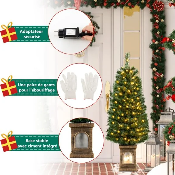 Sapin de Noël Artificiel en Pot Pré-Éclairé de 120 Cm Arbre de Noël Avec 100 Lumières Led Minuterie 3 Modes d'Éclairage 160 Pointes de Branches