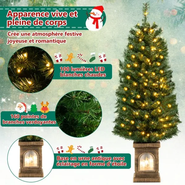 Sapin de Noël Artificiel en Pot Pré-Éclairé de 120 Cm Arbre de Noël Avec 100 Lumières Led Minuterie 3 Modes d'Éclairage 160 Pointes de Branches