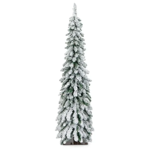 Sapin de Noël Artificiel Illuminé 150 Arbre de Noël Mince floqué de Neige Lumières LED Multicolores et Blanc Chaud 11 Modes d'éclairage 334 Branches