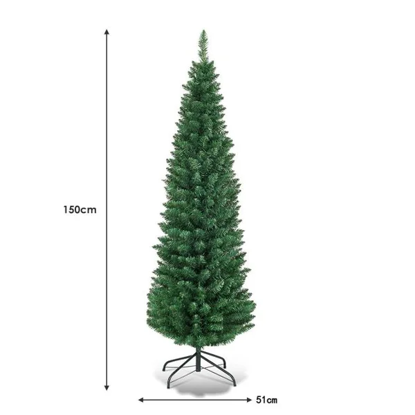 Sapin de Noël artificiel pointu 150 cm et Pied Arbre de Noël et 220 branches en PVC métal, Couleur vert