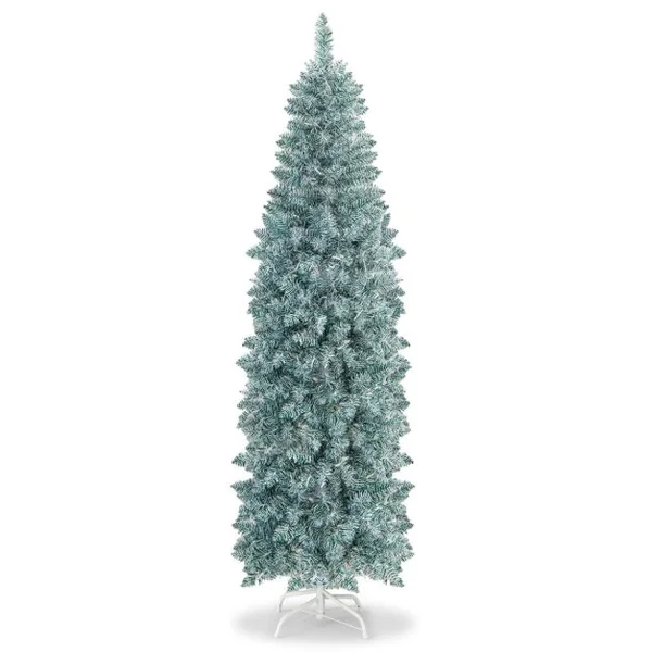 Sapin de Noël Artificiel Pré-éclairé 180 cm 478 Pointes de Branches 250 Lumières LED Multicolores Forme Crayon Arbre de Noël Charnière et Support en Métal Pliable