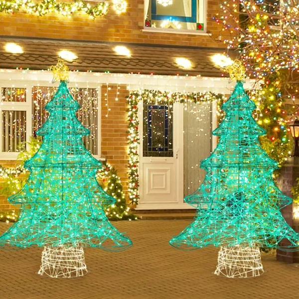 Sapin de Noël Artificiel Pré-éclairé de 123 cm Décoration de Noël en Tuyau avec 520 LED Étoile au Sommet Guirlande Lumineuse Étanche