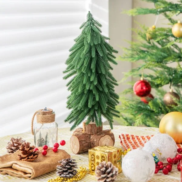 Sapin de Noël de Table de 40 cm Arbre de Noël Artificiel 200 Branches et Base en Bois Massif Décoration de Noël sans Installation