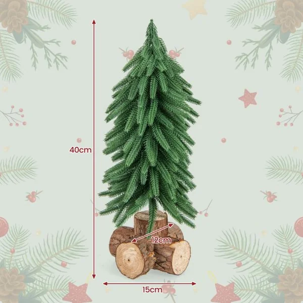 Sapin de Noël de Table de 40 cm Arbre de Noël Artificiel 200 Branches et Base en Bois Massif Décoration de Noël sans Installation