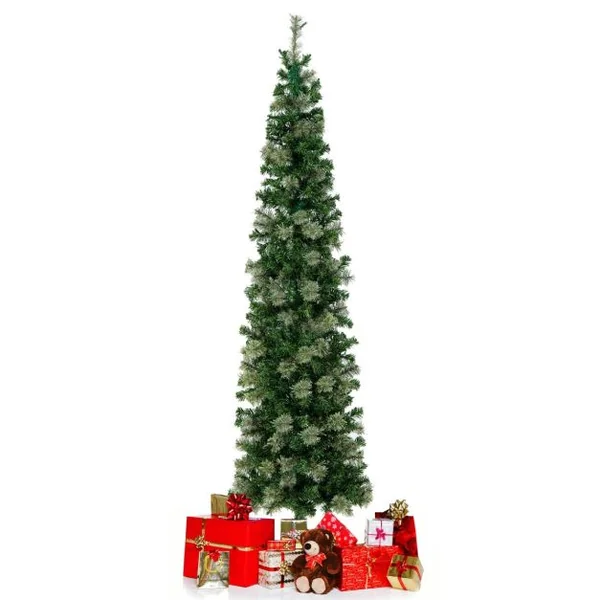 Sapin de Noël Demi-Forme Pré-Illuminé 210 CM Sapin Artificiel avec 403 Pointes de Branches 150 Lumières LED Pied Métallique Sapin de Noël avec Aiguilles de Pin