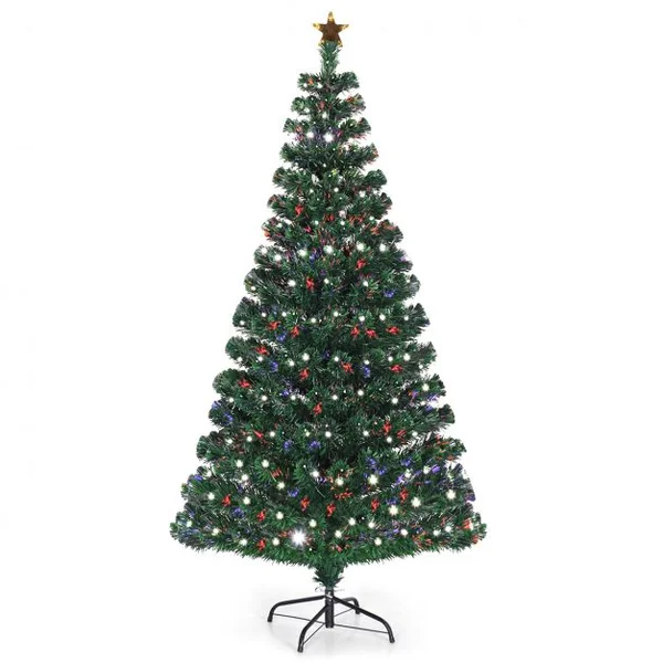 Sapin de Noël LED 180 cm avec 230 Lumières 8 Modes d’Illuminations à Fibre Optique Pré-éclairé Aiguilles en PVC 230 Branches