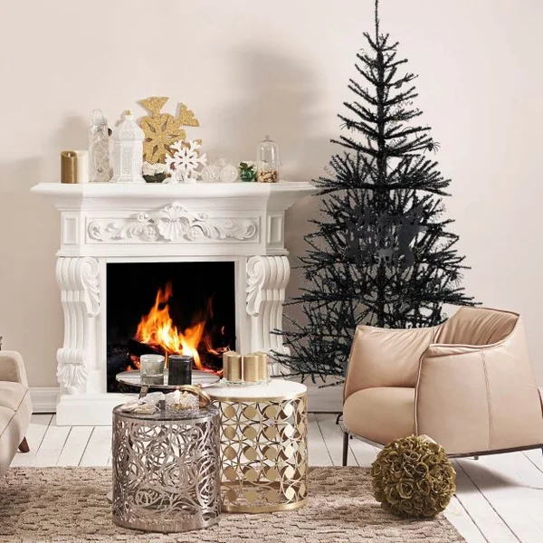 Sapin de Noël Noir 180CM Sapin Artificiel d'Halloween avec 791 Branches 250 Lumières Arbre de Décoration pour Maison Bureau