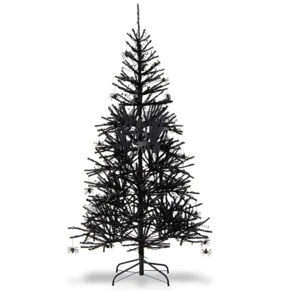 Sapin de Noël Noir 180CM Sapin Artificiel d'Halloween avec 791 Branches 250 Lumières Arbre de Décoration pour Maison Bureau