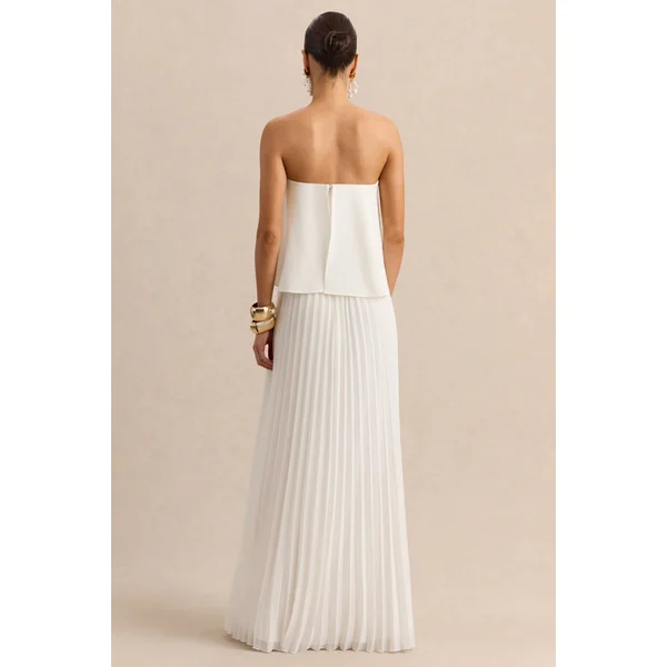 Saralyn | Robe longue bandeau blanche avec jupe plissée