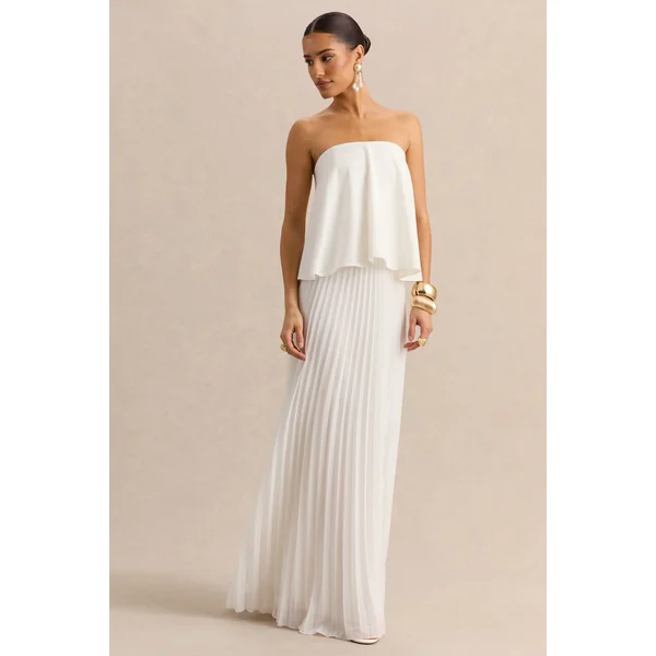 Saralyn | Robe longue bandeau blanche avec jupe plissée