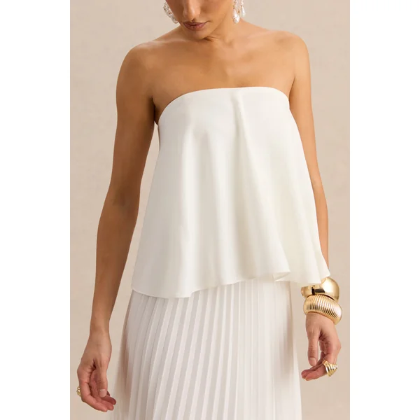 Saralyn | Robe longue bandeau blanche avec jupe plissée