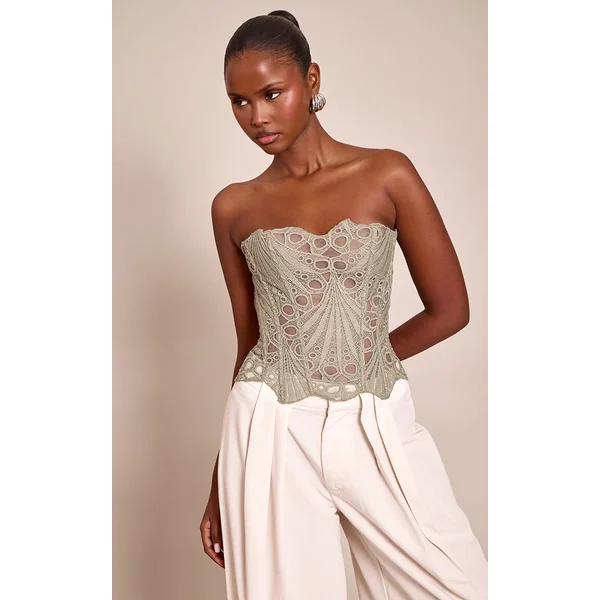 Sauge Corset En Dentelle Florale Transparente Texturée