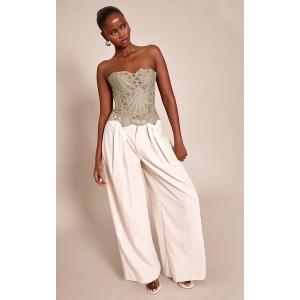 Sauge Corset En Dentelle Florale Transparente Texturée