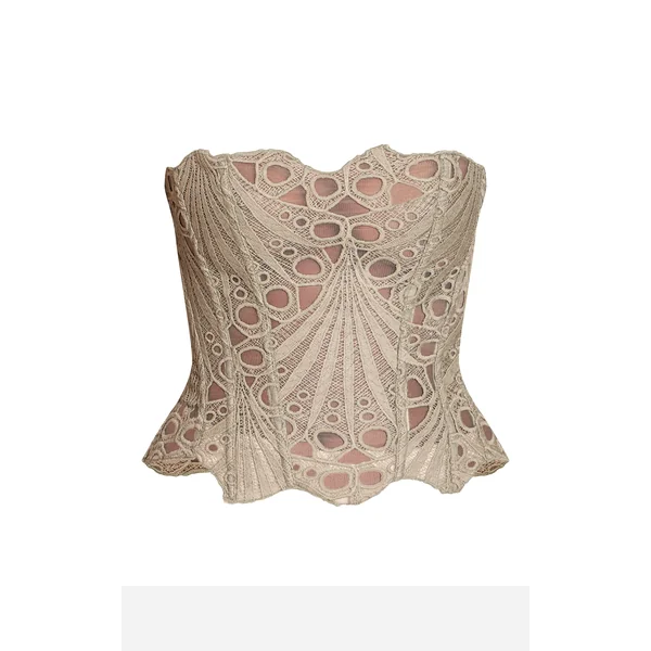 Sauge Corset En Dentelle Florale Transparente Texturée