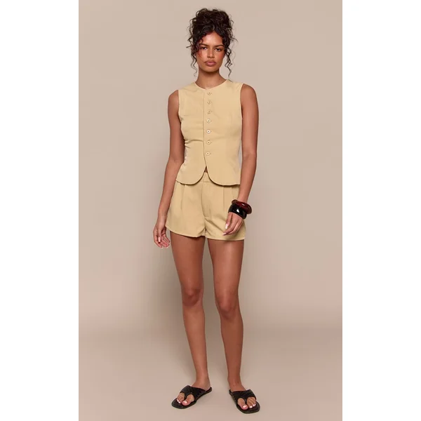 Sauge Ensemble Coordonné Gilet Ajusté En Tissu Tissé