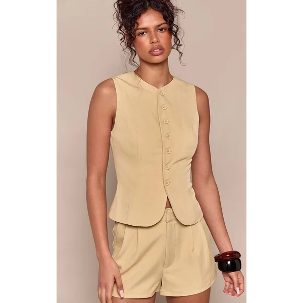 Sauge Ensemble Coordonné Gilet Ajusté En Tissu Tissé