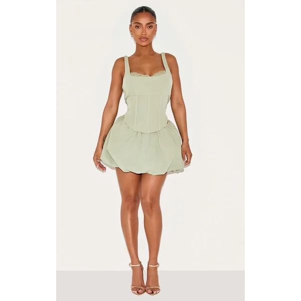 Sauge Ensemble Top Corset À Bordure En Dentelle Shape