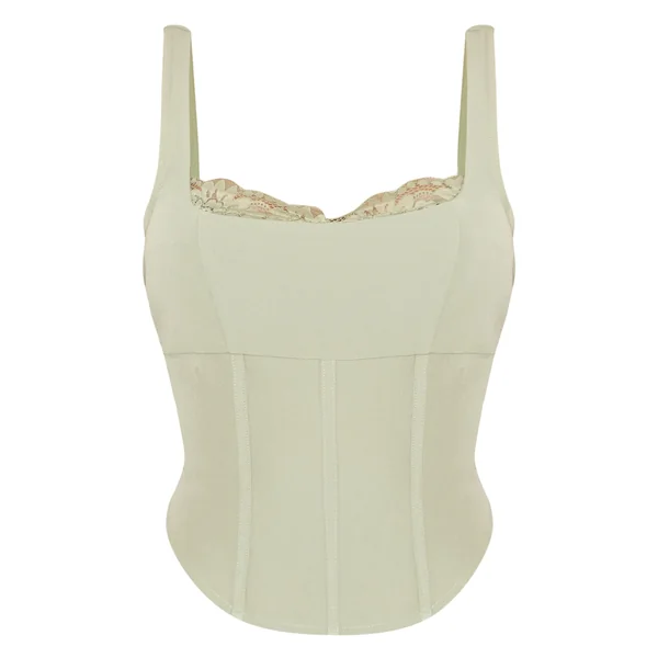 Sauge Ensemble Top Corset À Bordure En Dentelle Shape