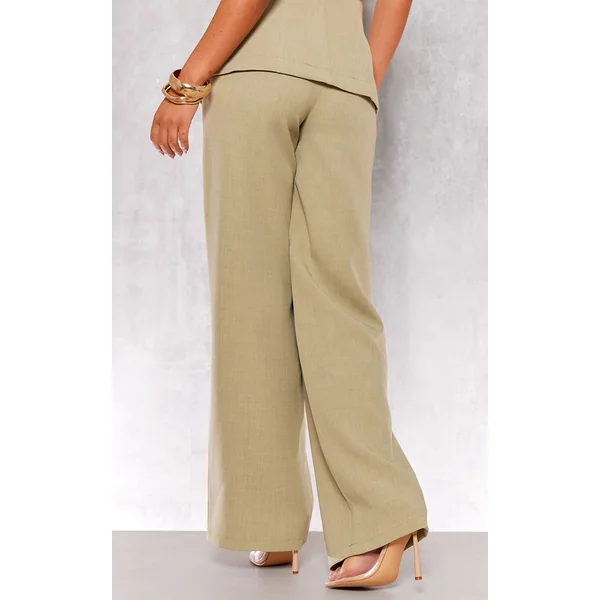 Sauge Pantalon Large Tailleur Tissé Haut De Gamme Taille Haute