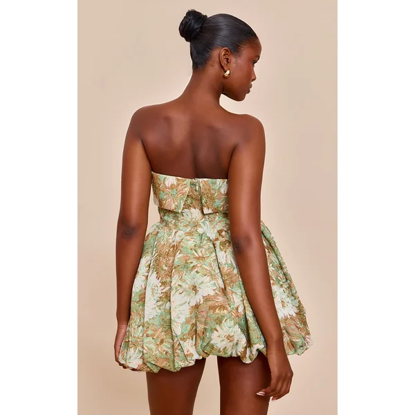 Sauge Robe Bandeau À Tapisserie Florale Avec Jupe Bouffante Extrême