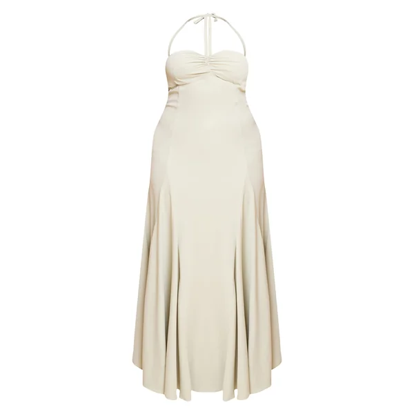 Sauge Robe Longue Grande Taille Tissée À Encolure Américaine Avec Détail Froncé Au Buste
