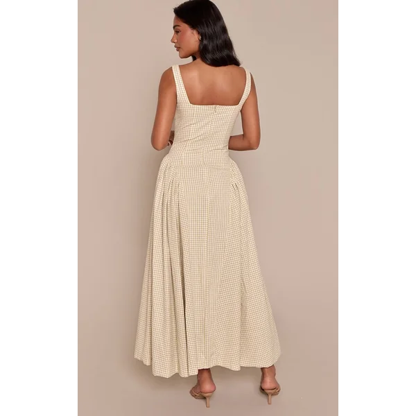 Sauge Robe Longue À Carreaux Vichy Avec Encolure Carrée