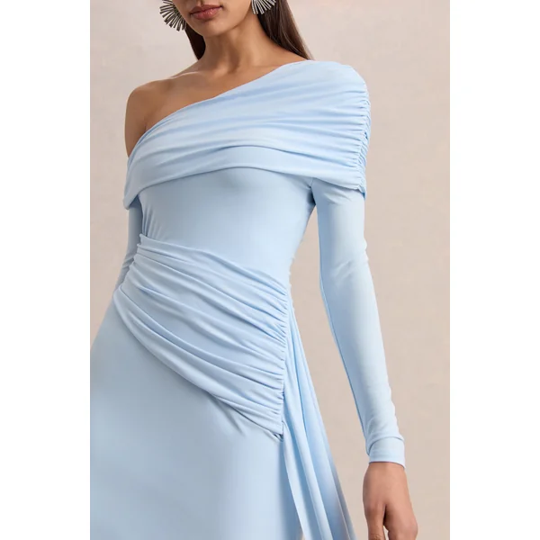Savita | Mini-robe asymétrique bleu poudré froncée avec drapé