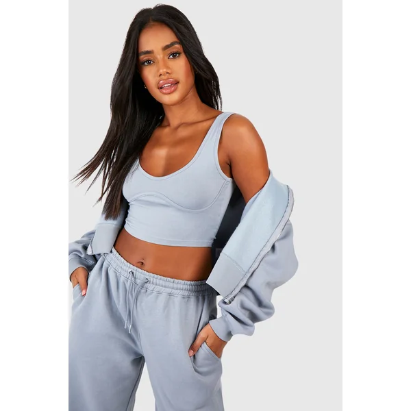 Seam Detail Crop Top 3 pièces survêtement à capuche