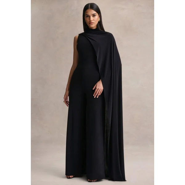 Seema | Combinaison noire à col montant avec cape