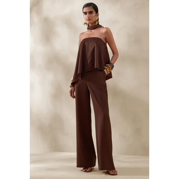 Seloria | Pantalon marron à jambes larges