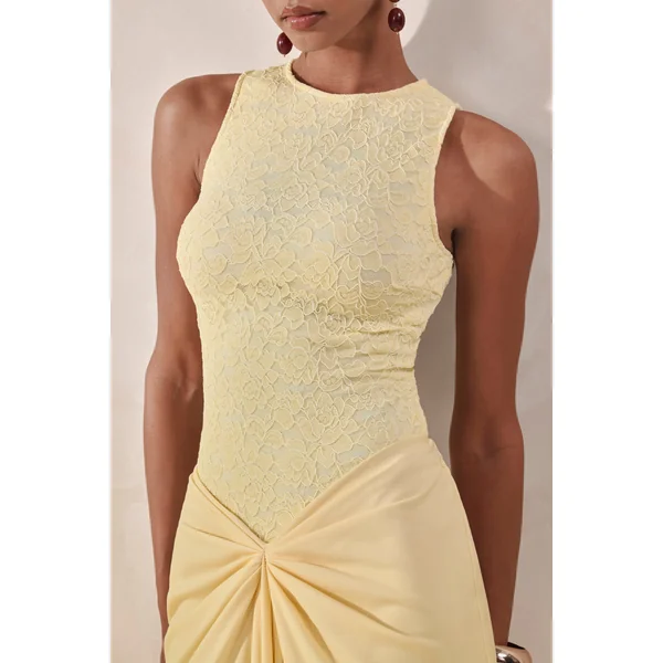 Serale | Body Jaune Citron en Dentelle à Col Dos Nu