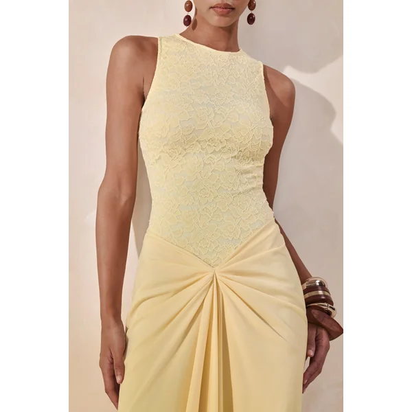 Serale | Body Jaune Citron en Dentelle à Col Dos Nu