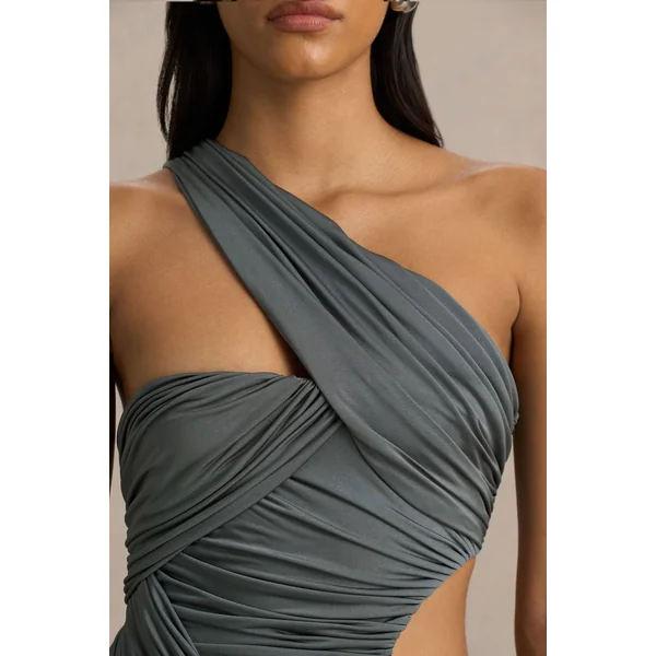 Serefine | Robe longue grise à encolure asymétrique avec découpe sur le corps