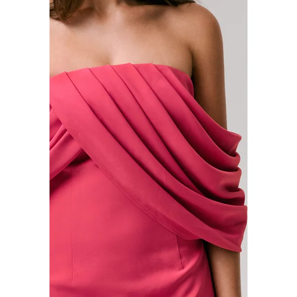 Serene | Robe longue bardot drapée rose fuchsia