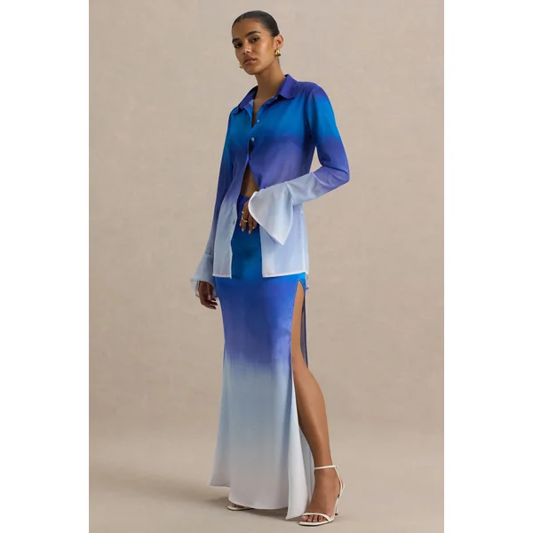 Serita | Jupe longue en satin ombré bleu