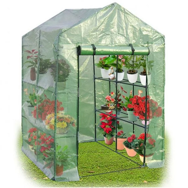 Serre de Jardin housse en PVC Anti-UV Résistant aux Intempéries Serre à potager Tente pour Plantes 4 étagères 143x73x195cm