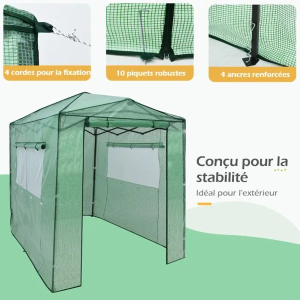 Serre de Jardin Portable avec 2 Larges Fenêtres Observation Tente pour Plantes Porte Enroulable à Double Fermeture Éclair 180 x 250CM