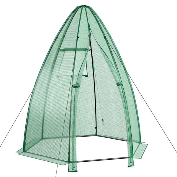 Serre de Jardin Portable Housse en PE 160x160x183cm avec Porte Enroulable Fenêtre en Treillis Etanche Cadre en Acier Vert