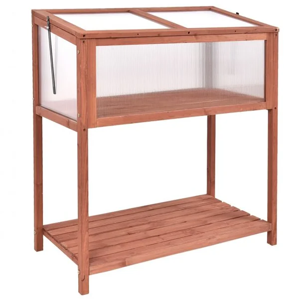 Serre de Jardin pour Plantes et Fleurs Etagère de Rangement Protection Anti-UV en Bois de Sapin, 90x50x105cm, Marron
